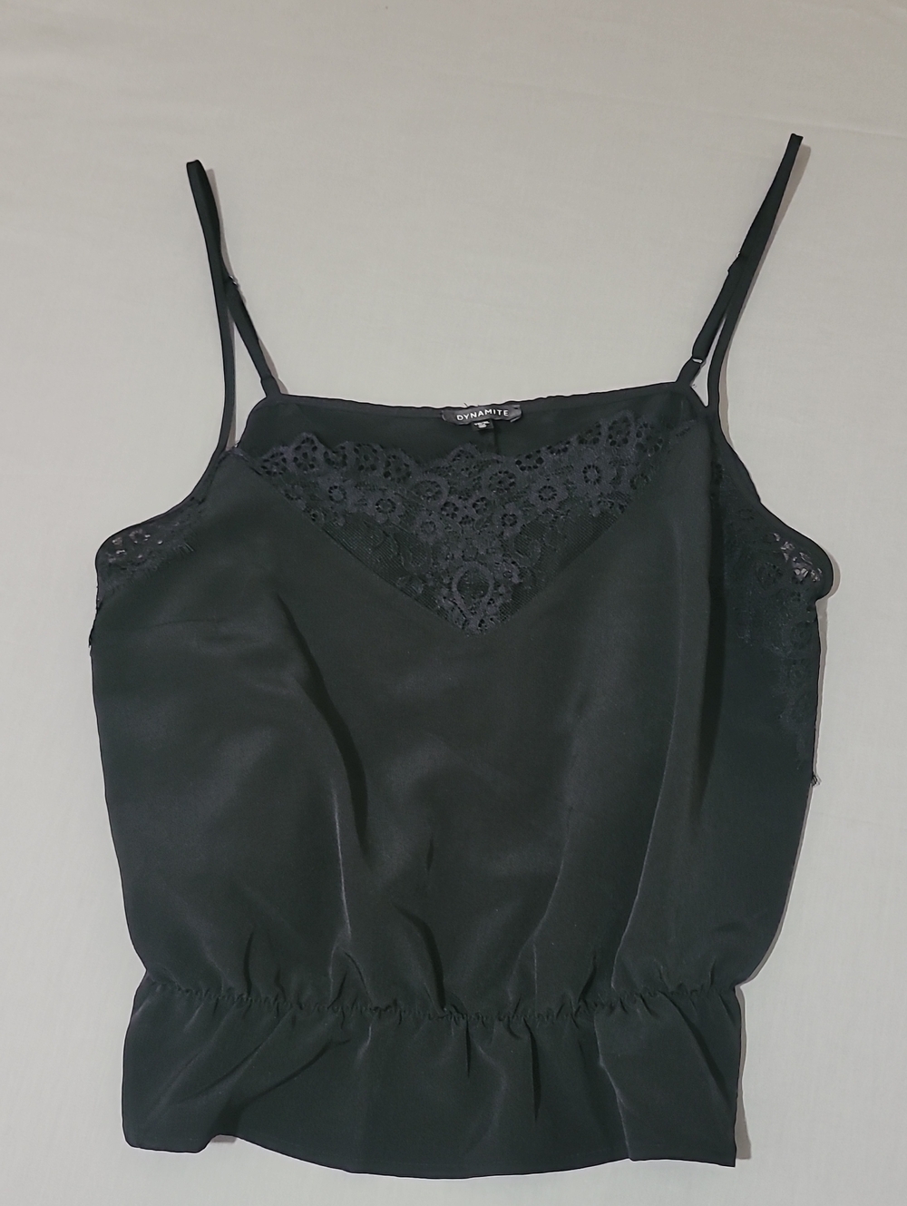 Dynamite Black Lace-Trim Satin Camisole Tank